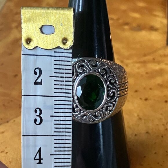 Natural Chrome Diopside Sterling Silver Hammered Ring Size 8 - Picture 7 of 9